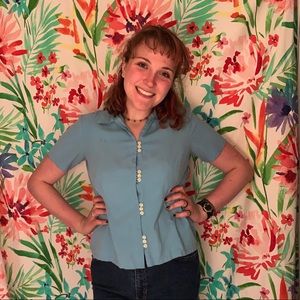 VINTAGE Blue Silk Button Down Shirt